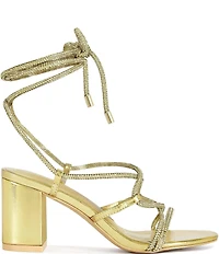 Azalea Wang Revani Metallic Rhinestone Ankle Tie Block Heel Dress Sandals