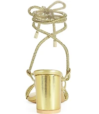 Azalea Wang Revani Metallic Rhinestone Ankle Tie Block Heel Dress Sandals