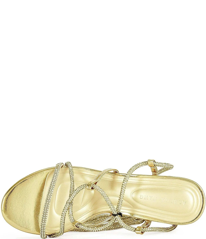 Azalea Wang Revani Metallic Rhinestone Ankle Tie Block Heel Dress Sandals