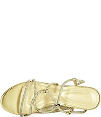 Azalea Wang Revani Metallic Rhinestone Ankle Tie Block Heel Dress Sandals