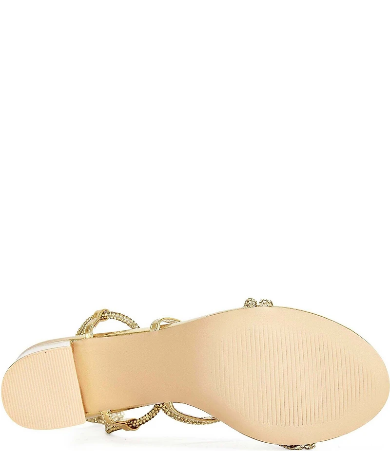 Azalea Wang Revani Metallic Rhinestone Ankle Tie Block Heel Dress Sandals