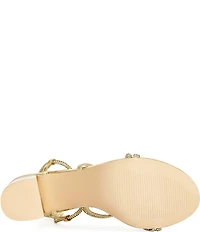 Azalea Wang Revani Metallic Rhinestone Ankle Tie Block Heel Dress Sandals