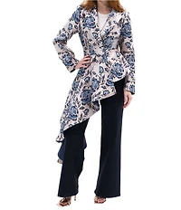 Azalea Wang Rexa Baroque Pattern Notch Collar Asymmetrical A-Line Jacket