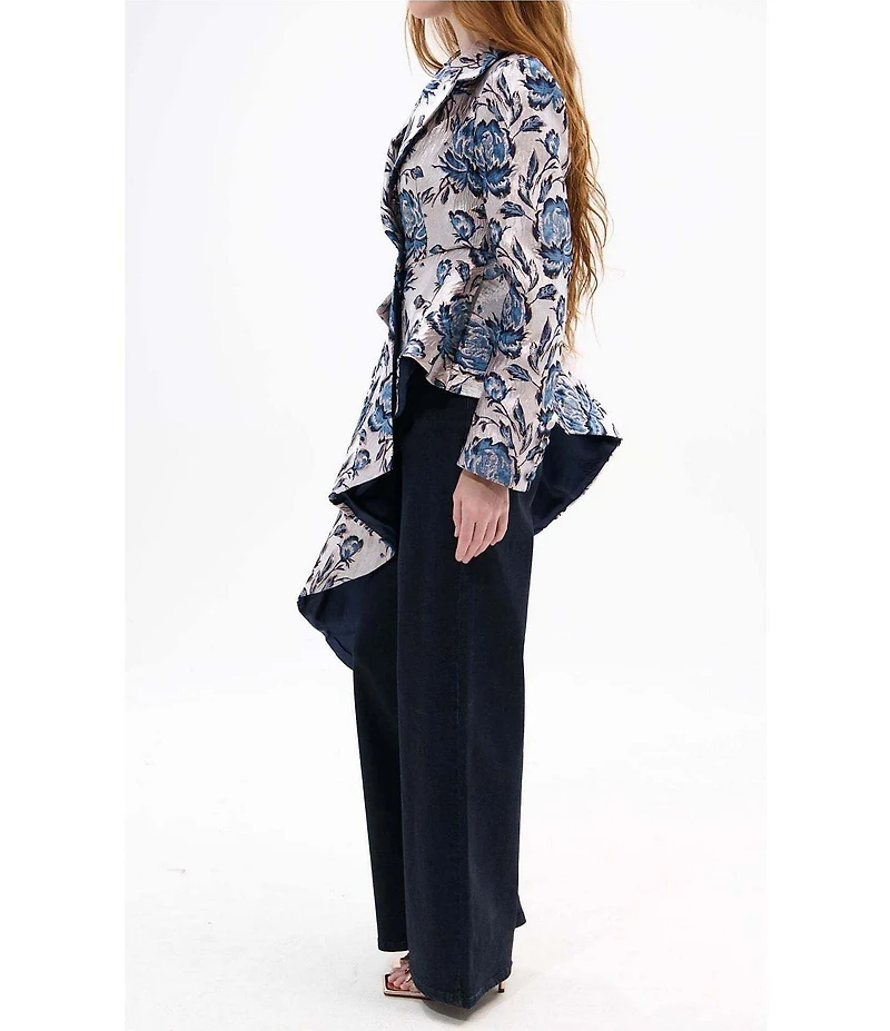Azalea Wang Rexa Baroque Pattern Notch Collar Asymmetrical A-Line Jacket