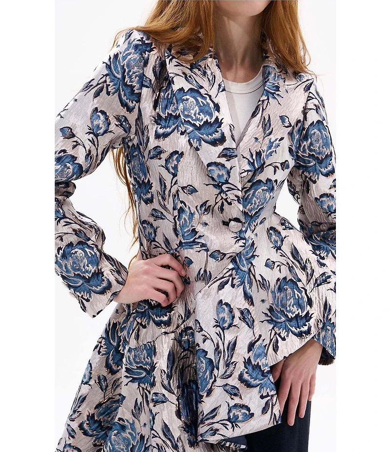 Azalea Wang Rexa Baroque Pattern Notch Collar Asymmetrical A-Line Jacket