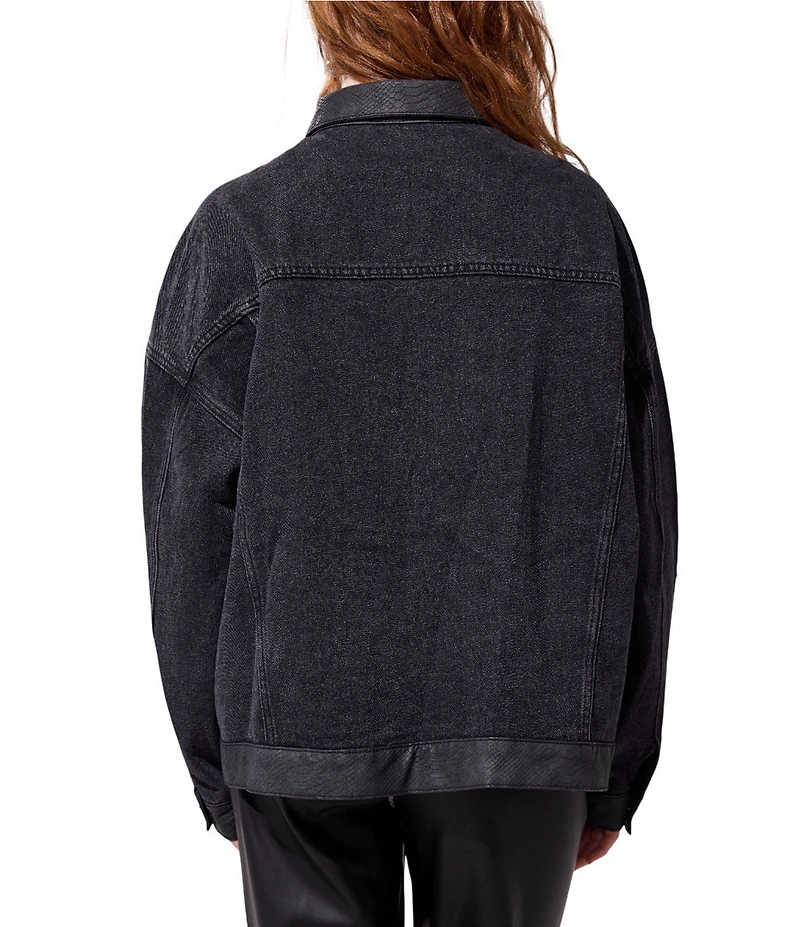 Azalea Wang Ricki Studded Point Collar Button Front Denim Jacket