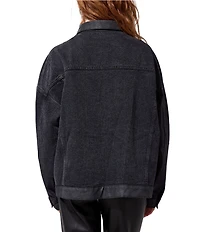 Azalea Wang Ricki Studded Point Collar Button Front Denim Jacket