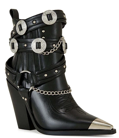 Azalea Wang Riggins Stud Embellished Harness Western Buckle Hardware Booties
