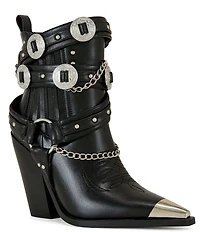 Azalea Wang Riggins Stud Embellished Harness Western Buckle Hardware Booties