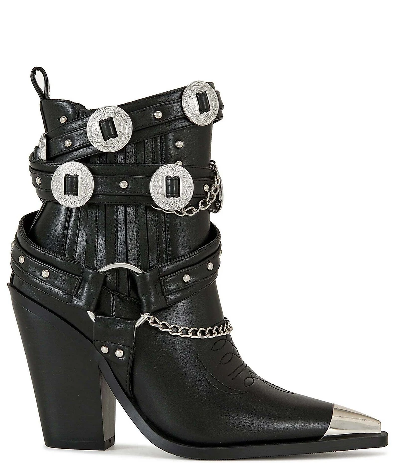Azalea Wang Riggins Stud Embellished Harness Western Buckle Hardware Booties