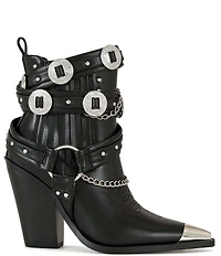 Azalea Wang Riggins Stud Embellished Harness Western Buckle Hardware Booties