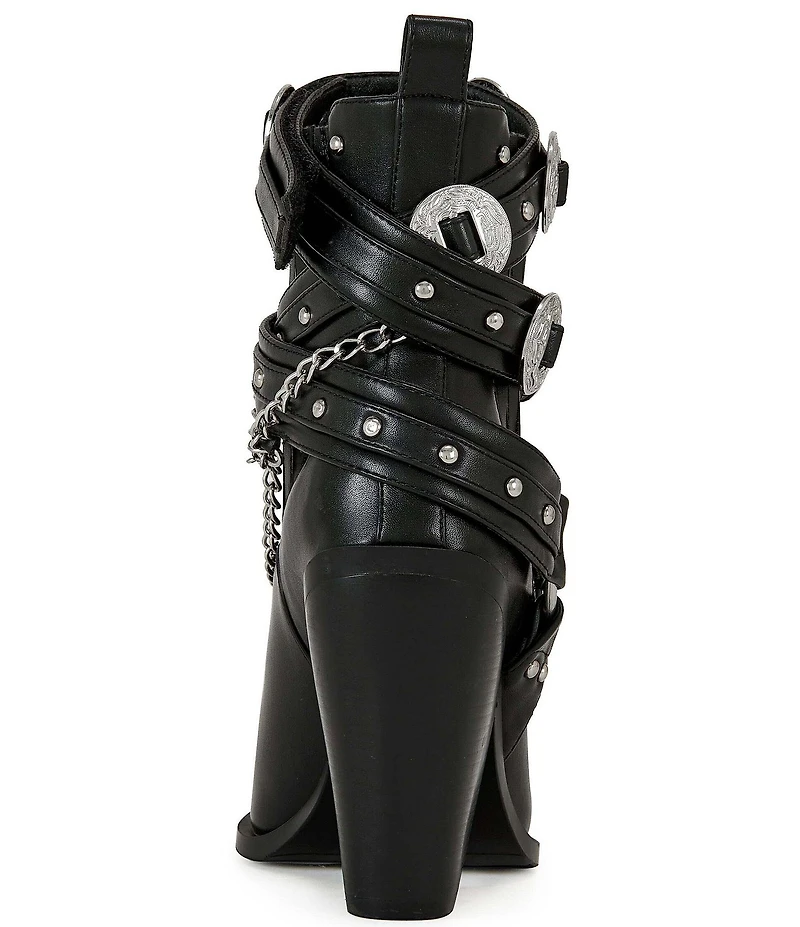 Azalea Wang Riggins Stud Embellished Harness Western Buckle Hardware Booties