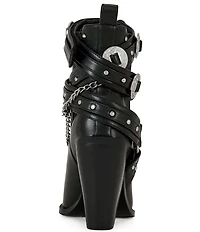 Azalea Wang Riggins Stud Embellished Harness Western Buckle Hardware Booties