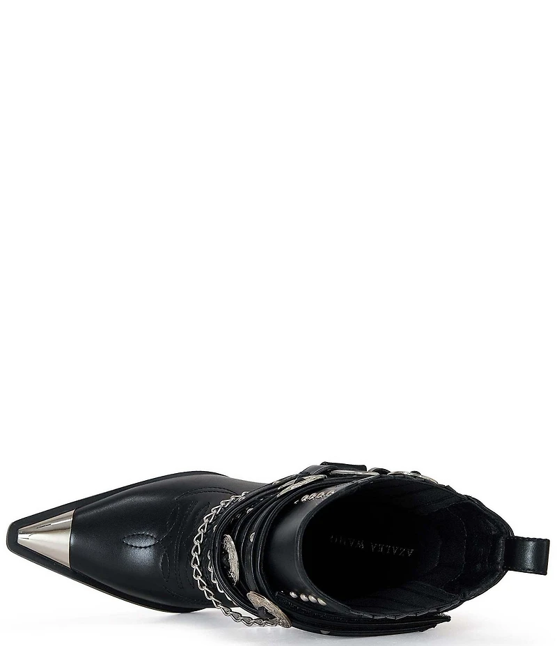 Azalea Wang Riggins Stud Embellished Harness Western Buckle Hardware Booties