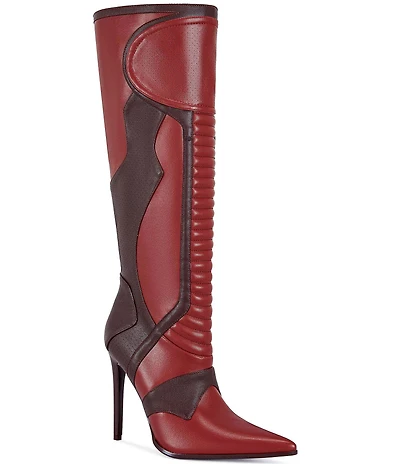 Azalea Wang Rodrigo Colorblock Pointed Toe Stiletto Tall Boots