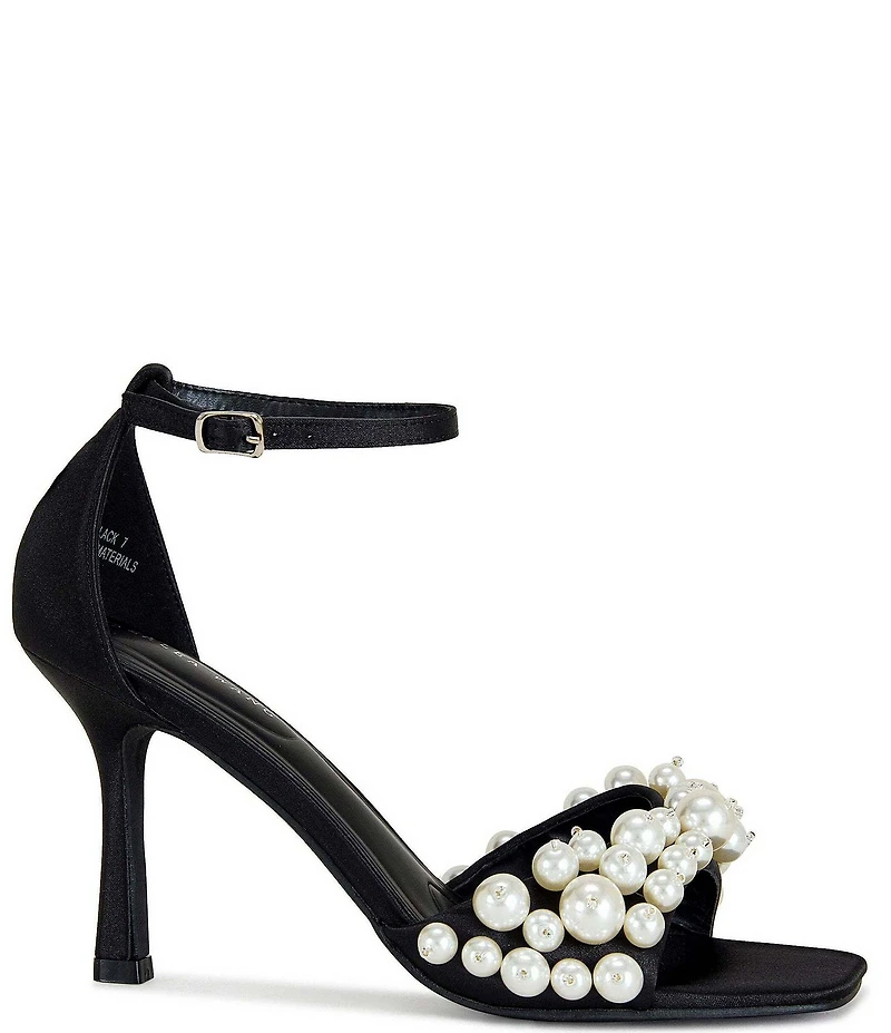 Azalea Wang Romily Satin Pearl Ornamented Ankle Strap Dress Sandals