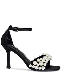 Azalea Wang Romily Satin Pearl Ornamented Ankle Strap Dress Sandals