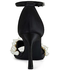 Azalea Wang Romily Satin Pearl Ornamented Ankle Strap Dress Sandals