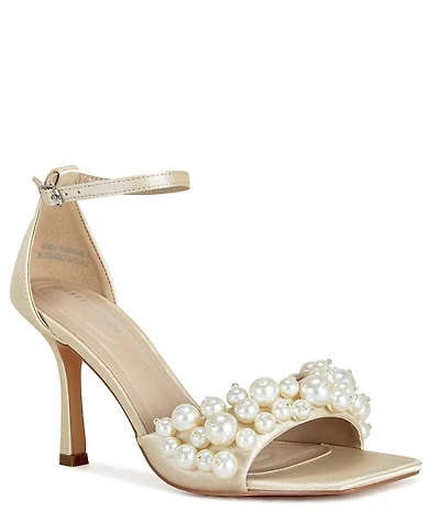 Azalea Wang Romily Satin Pearl Ornamented Ankle Strap Dress Sandals