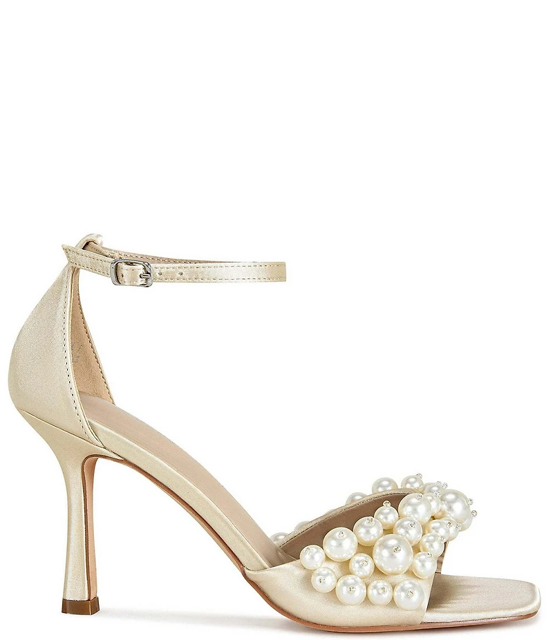 Azalea Wang Romily Satin Pearl Ornamented Ankle Strap Dress Sandals