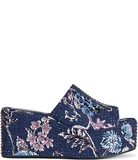 Azalea Wang Rosalind Floral Print Rhinestone Studded Platform Wedge Slide Sandals