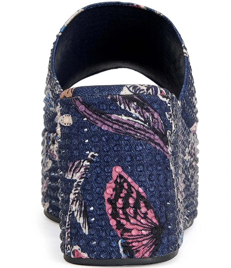 Azalea Wang Rosalind Floral Print Rhinestone Studded Platform Wedge Slide Sandals