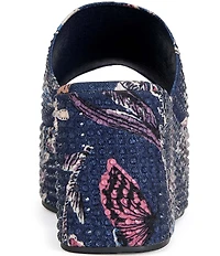 Azalea Wang Rosalind Floral Print Rhinestone Studded Platform Wedge Slide Sandals