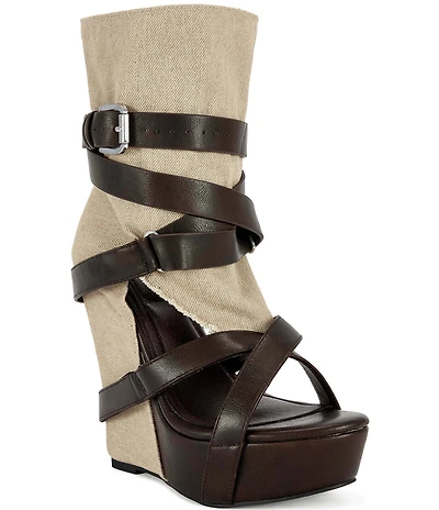 Azalea Wang Rothko Canvas Wraparound Straps Sandal Booties