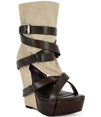 Azalea Wang Rothko Canvas Wraparound Straps Sandal Booties