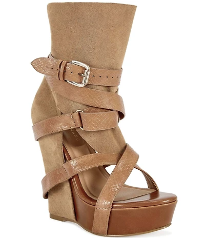 Azalea Wang Rothko Snake Print Straps Sandal Booties