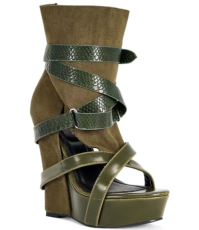 Azalea Wang Rothko Snake Print Straps Sandal Booties