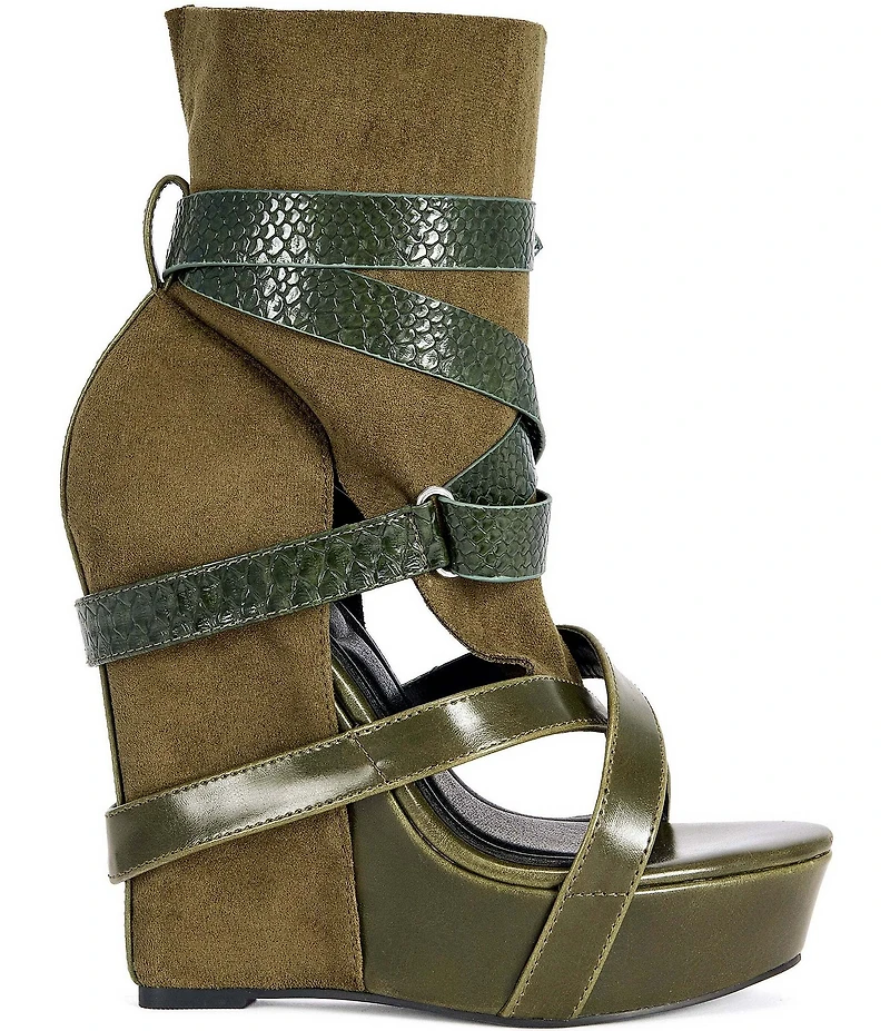 Azalea Wang Rothko Snake Print Straps Sandal Booties