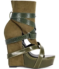 Azalea Wang Rothko Snake Print Straps Sandal Booties