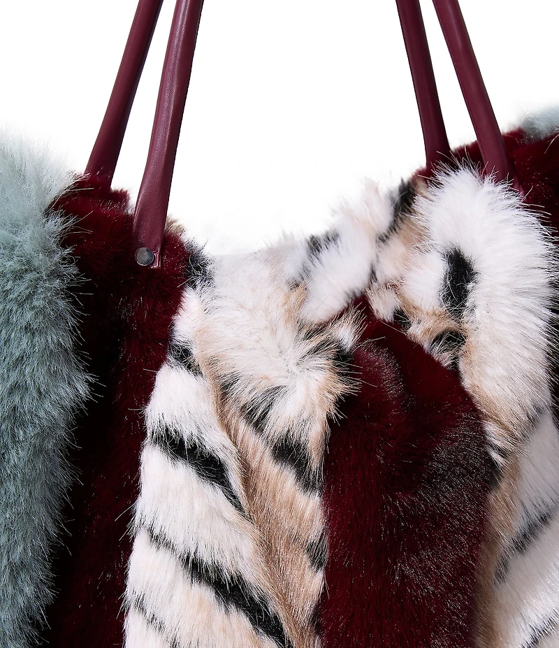 Azalea Wang Roxana Chevron Stripe Faux Fur Tote Bag