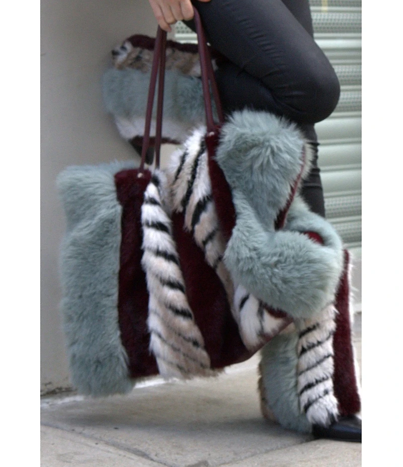 Azalea Wang Roxana Chevron Stripe Faux Fur Tote Bag