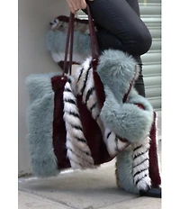 Azalea Wang Roxana Chevron Stripe Faux Fur Tote Bag