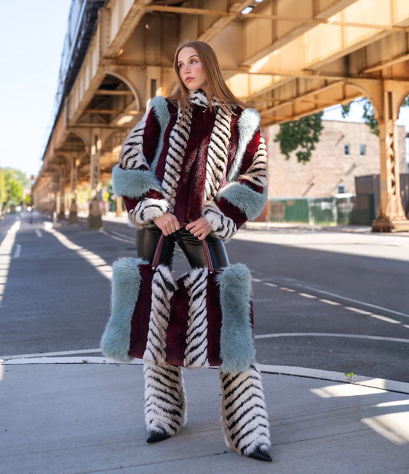 Azalea Wang Roxana Chevron Stripe Faux Fur Tote Bag