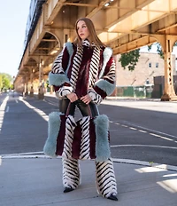 Azalea Wang Roxana Chevron Stripe Faux Fur Tote Bag