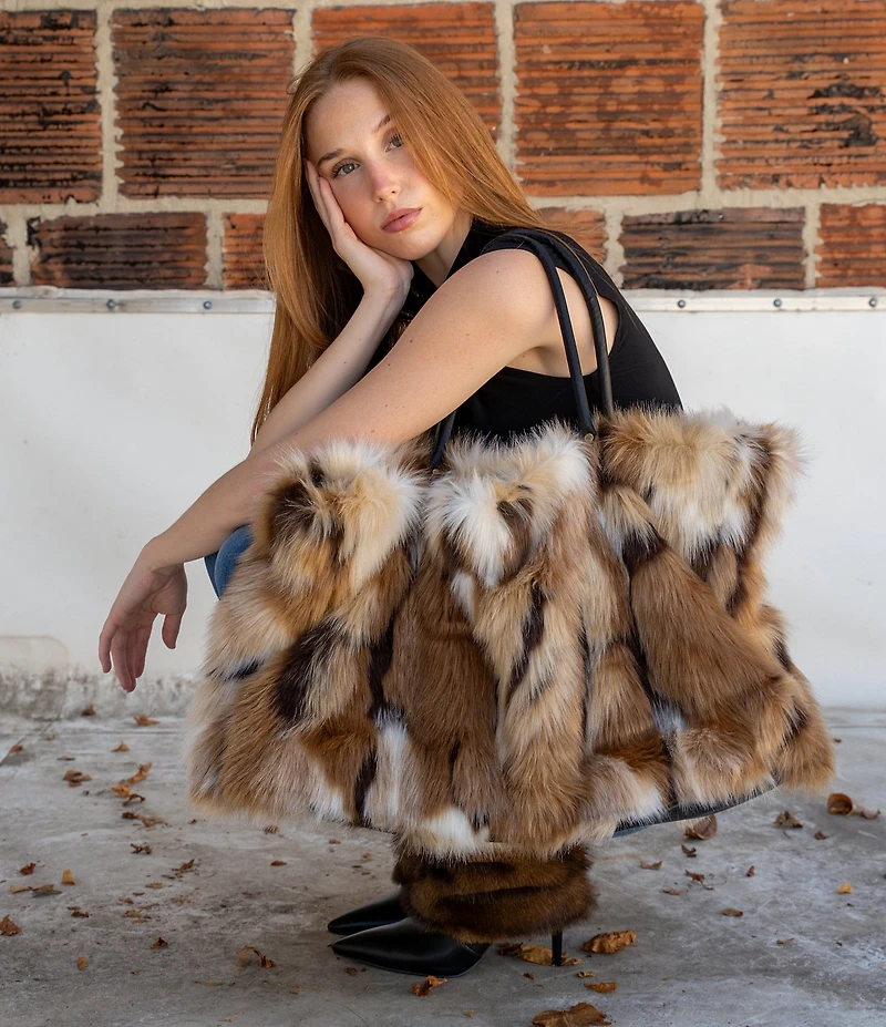 Azalea Wang Roxana Printed Faux Fur Tote Bag