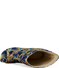 Azalea Wang Rozsi Floral Peep Toe Mid Calf Boots