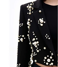 Azalea Wang Ruthie Pearl Accent Notch Collar Cropped Fit Blazer