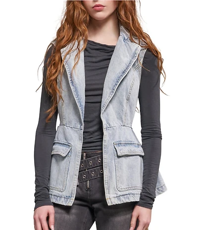 Azalea Wang Ryn-Denim Relaxed fit Open Front Vest