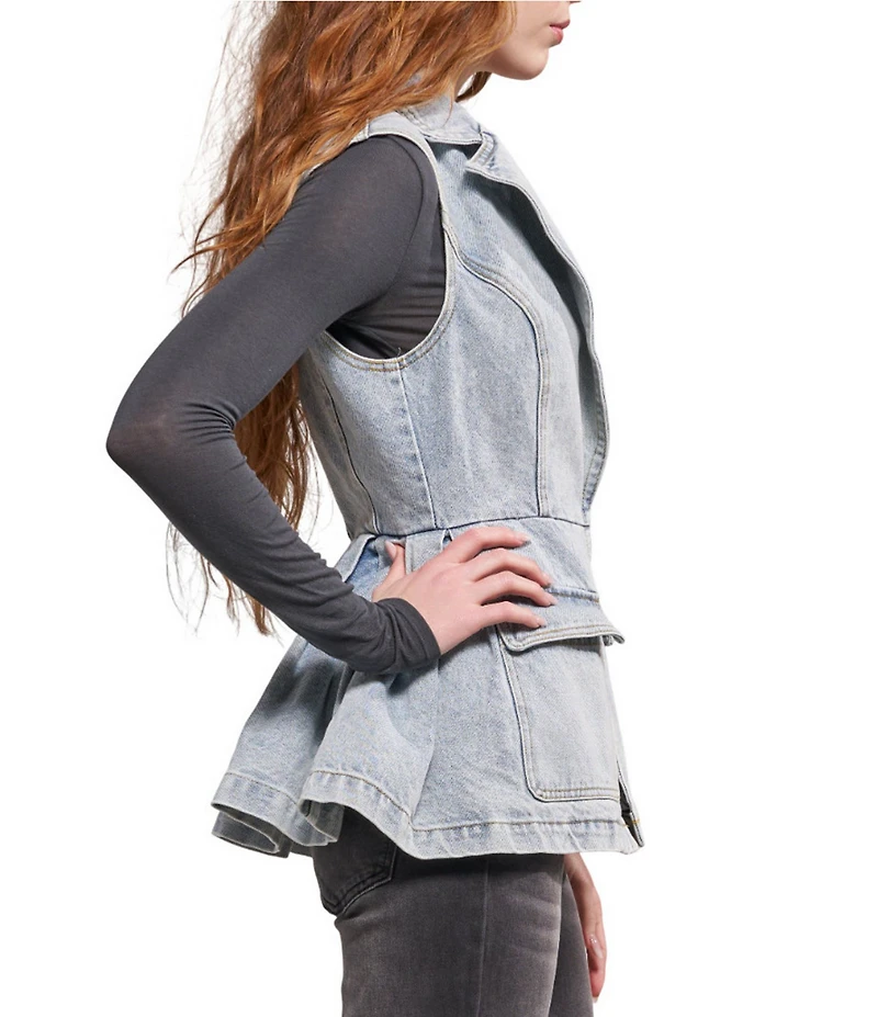 Azalea Wang Ryn-Denim Relaxed fit Open Front Vest