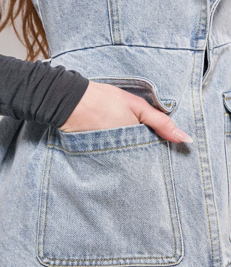 Azalea Wang Ryn-Denim Relaxed fit Open Front Vest