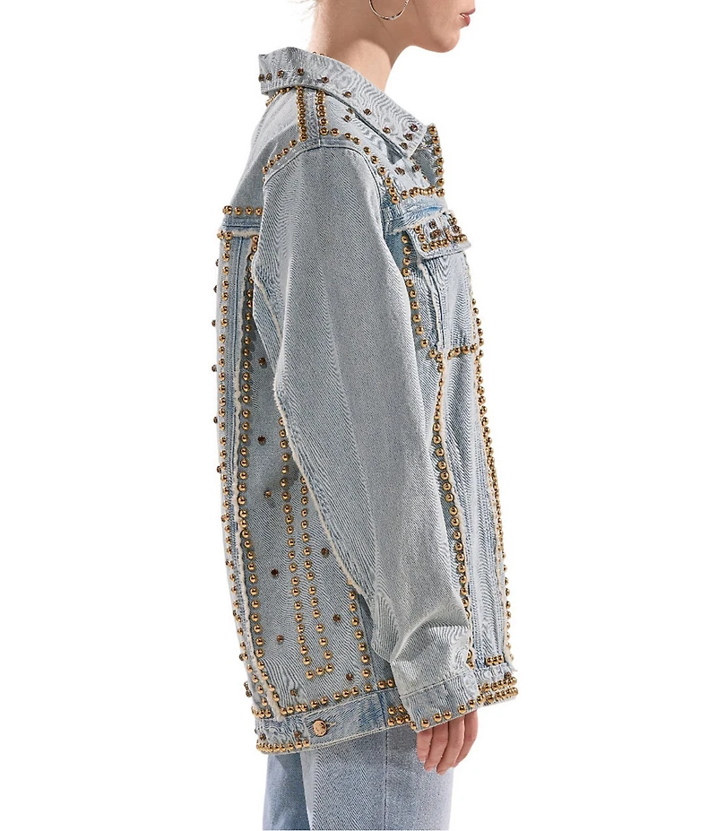 Azalea Wang Sable Studded Gold Point Collar Denim Oversized Jacket
