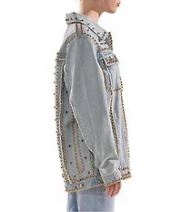 Azalea Wang Sable Studded Gold Point Collar Denim Oversized Jacket