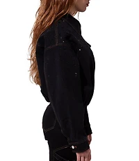 Azalea Wang Safina Point Collar Zip Front Drawcord Hemline Denim Jacket