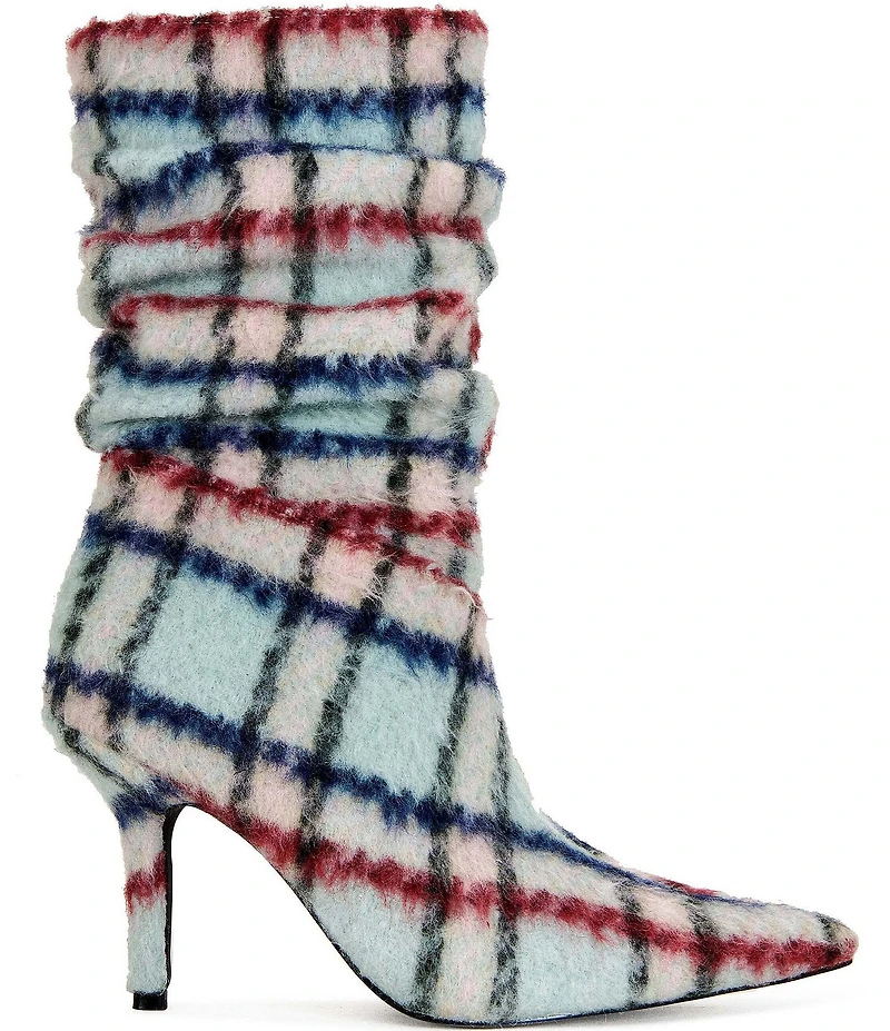 Azalea Wang Sanjiv Plaid Scrunch Shaft Pointed Toe Mid Calf Boots