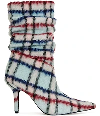 Azalea Wang Sanjiv Plaid Scrunch Shaft Pointed Toe Mid Calf Boots