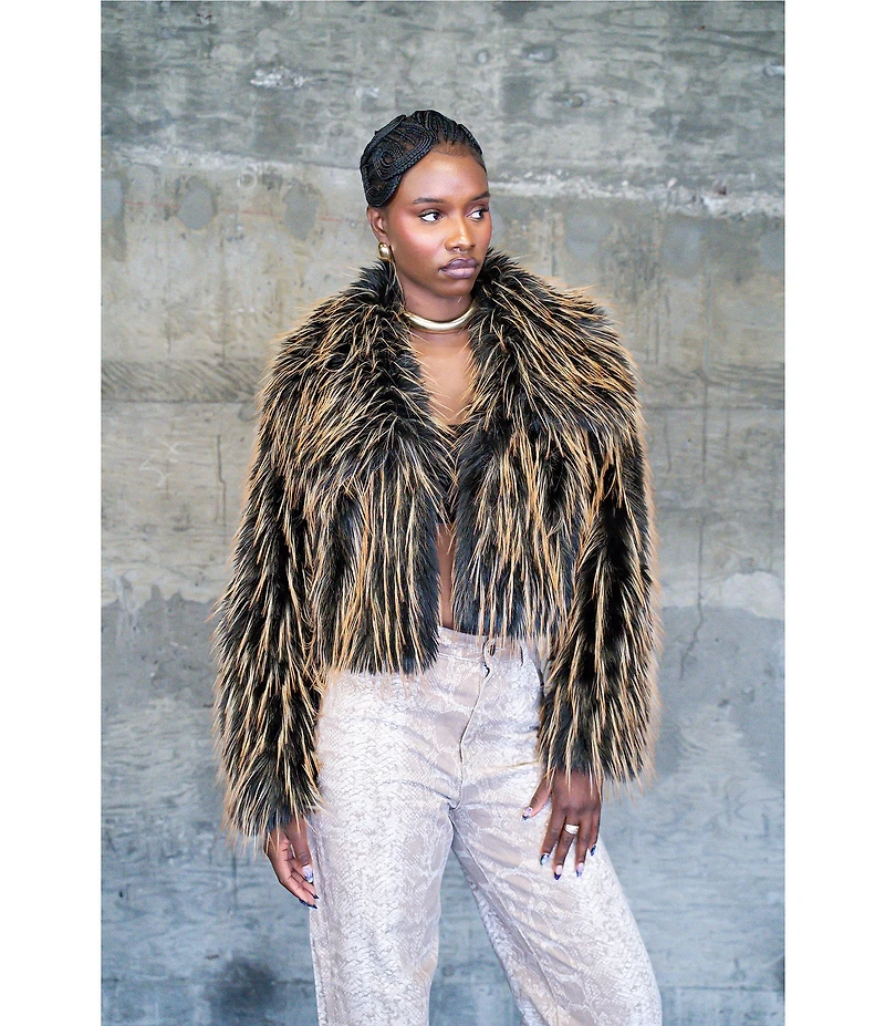 Azalea Wang Saoirse Faux Fur Oversize Collared Cropped Bolero Jacket